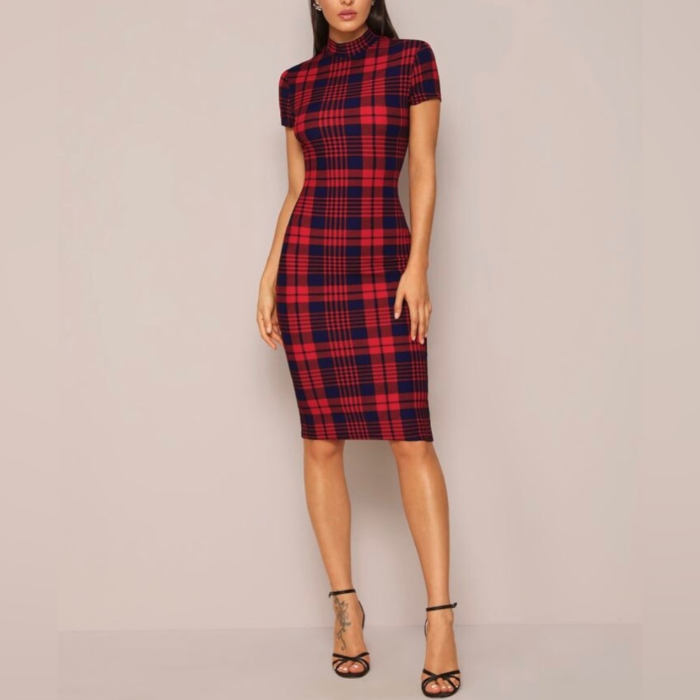 🔥SIZE 4 UNITY MOCK NEVK PLAID FORM FITTED DRESS! BRAND NEW!🔥